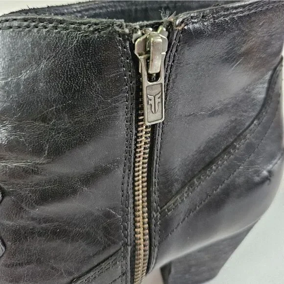 Frye Renee Seam Short Leather Stacked Heel Pointed Toe Boot Bootie In Black 9 - Picture 13 of 16